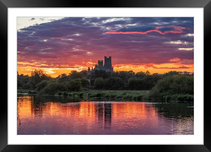 Sunset behind Ely Cathedral, 28th September 2022 Framed Mounted Print by Andrew Sharpe