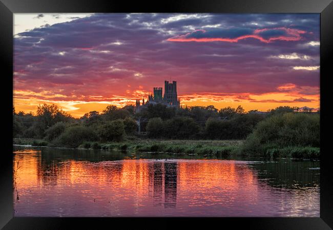 Sunset behind Ely Cathedral, 28th September 2022 Framed Print by Andrew Sharpe