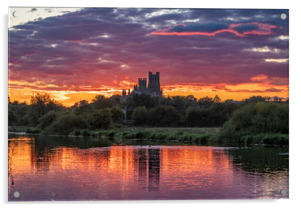 Sunset behind Ely Cathedral, 28th September 2022 Acrylic by Andrew Sharpe