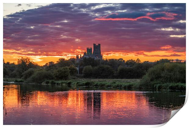 Sunset behind Ely Cathedral, 28th September 2022 Print by Andrew Sharpe