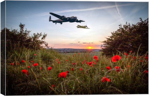 Lancaster and Spitfire Poppy Sunset Canvas Print by J Biggadike