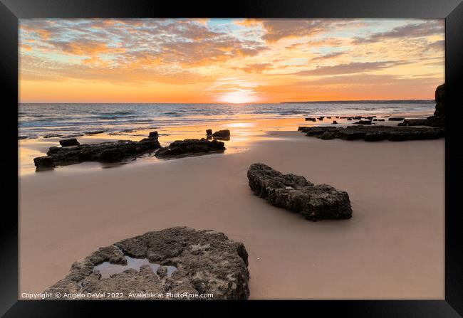 Gale Beach at Sunset. In Algarve Framed Print by Angelo DeVal