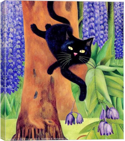 Lazy Black Cat in the Purple Forest Canvas Print by Beryl Curran