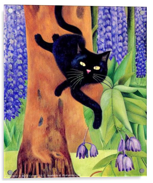 Lazy Black Cat in the Purple Forest Acrylic by Beryl Curran