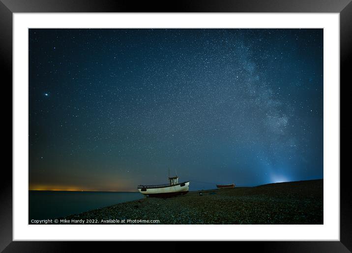 Lighthouse beams the Milky Way at Dungeness Framed Mounted Print by Mike Hardy