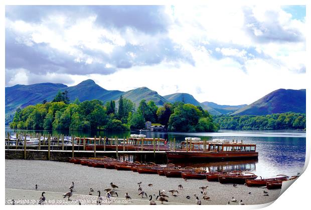 Derwentwater with Cat bells and Maiden moor Cumbria Print by john hill