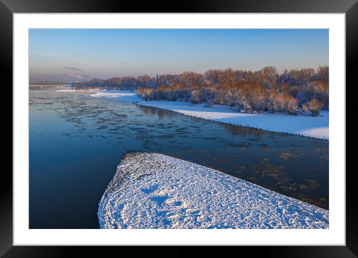 Winter At Vistula River In Warsaw Framed Mounted Print by Artur Bogacki