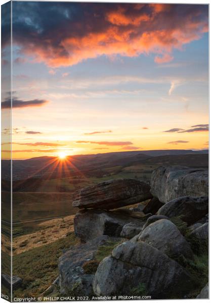 Stanage edge sunset in the peak district 778 Canvas Print by PHILIP CHALK