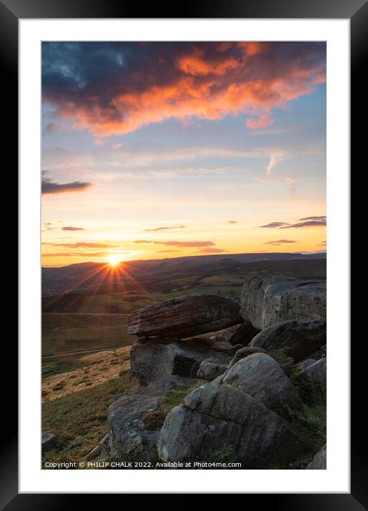 Stanage edge sunset in the peak district 778 Framed Mounted Print by PHILIP CHALK