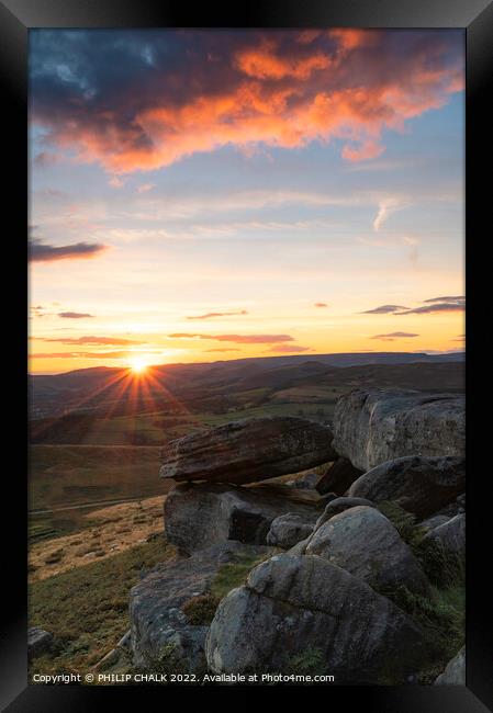 Stanage edge sunset in the peak district 778 Framed Print by PHILIP CHALK