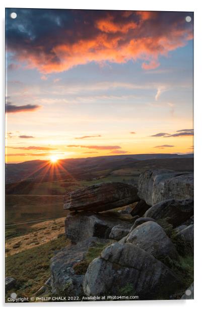 Stanage edge sunset in the peak district 778 Acrylic by PHILIP CHALK