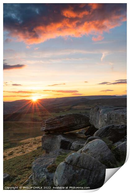 Stanage edge sunset in the peak district 778 Print by PHILIP CHALK