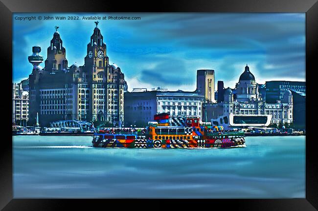Liverpool Waterfront Skyline (Digital Art Painting Framed Print by John Wain