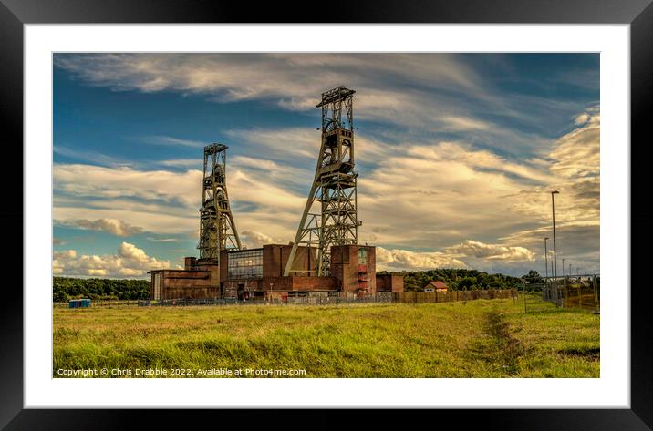 Clipstone Colliery Headstocks at sunset Framed Mounted Print by Chris Drabble