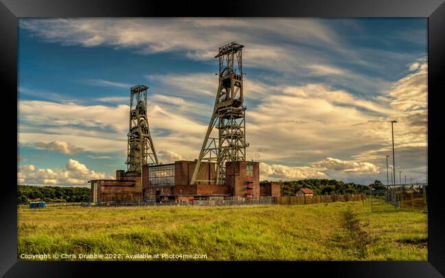 Clipstone Colliery Headstocks at sunset Framed Print by Chris Drabble