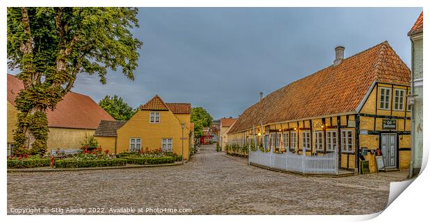 Panoramic wiev of a cobbelstone square and the old timber framed Print by Stig Alenäs