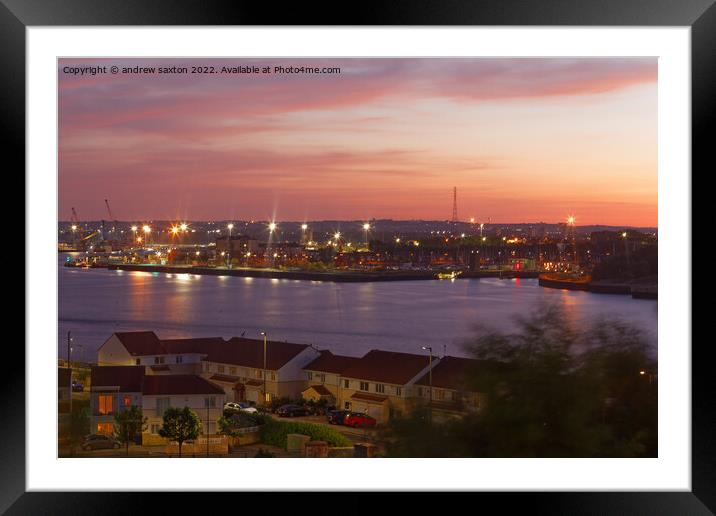 Sunset in lights Framed Mounted Print by andrew saxton