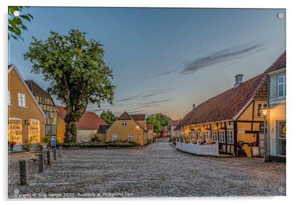 The square in the idyllic town Mariager in the dusk twilight hou Acrylic by Stig Alenäs