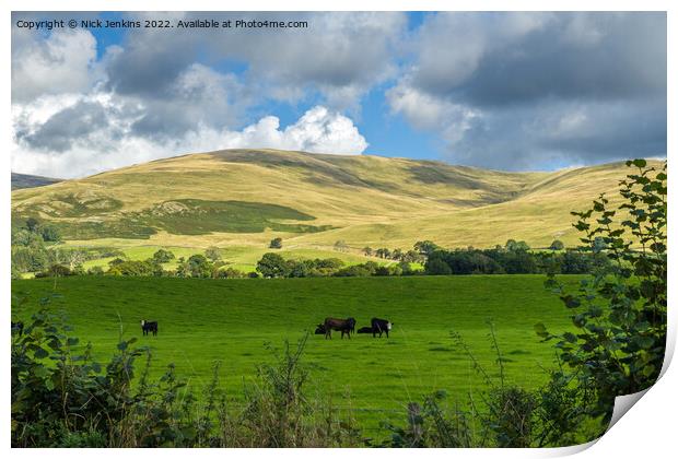 Sunshine on Fells near Barbon in Cumbria Print by Nick Jenkins