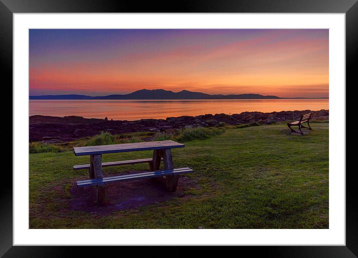 Portencross Sunset over Arran Framed Mounted Print by Valerie Paterson