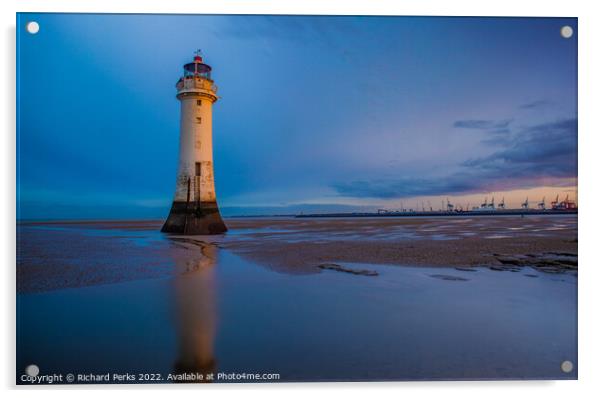 Captivating Reflections of Perch Rock Lighthouse Acrylic by Richard Perks