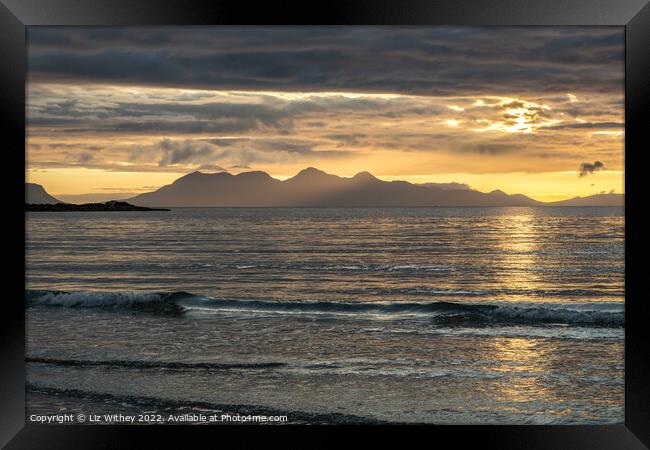 Sunset over Rum Framed Print by Liz Withey