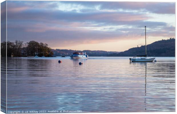 Windermere Sunset Canvas Print by Liz Withey