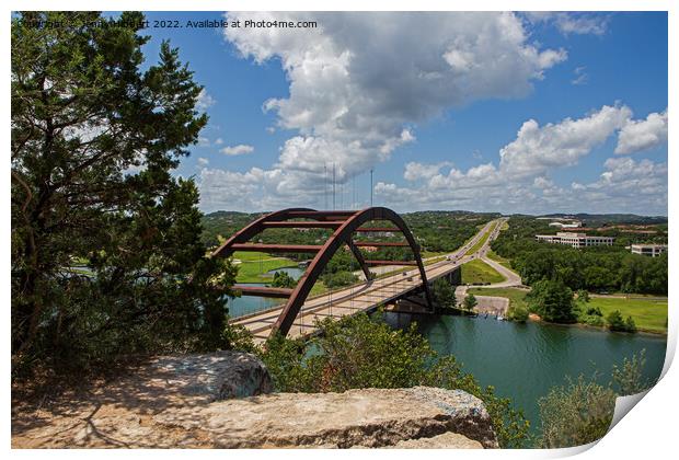 Looking across Pennybacker bridge, Austin, Texas Print by Jenny Hibbert