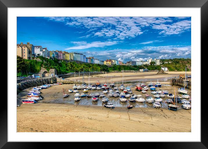 Colourful Tenby Harbour Framed Mounted Print by Roger Mechan