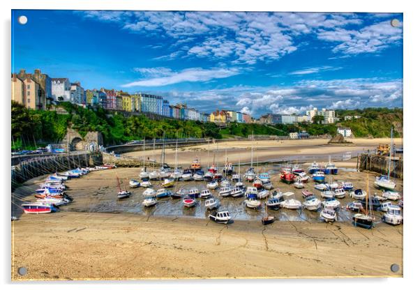 Colourful Tenby Harbour Acrylic by Roger Mechan