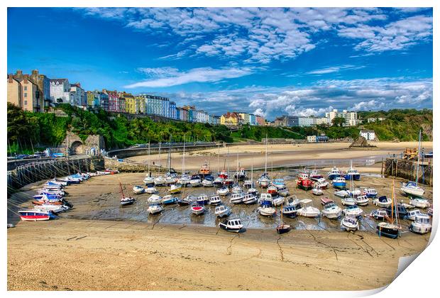 Colourful Tenby Harbour Print by Roger Mechan