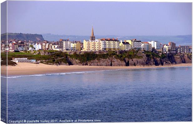 Penally Beach,Tenby Town. Canvas Print by paulette hurley