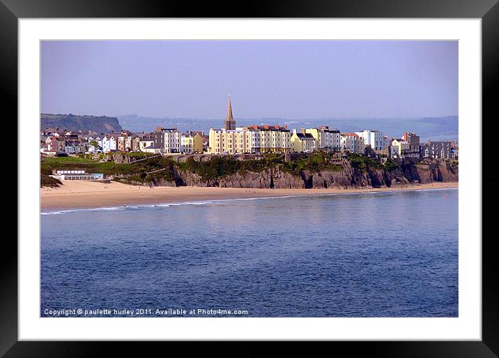 Penally Beach,Tenby Town. Framed Mounted Print by paulette hurley