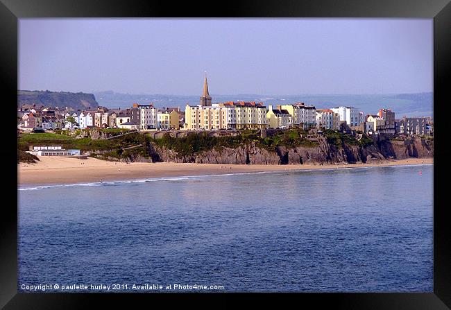Penally Beach,Tenby Town. Framed Print by paulette hurley