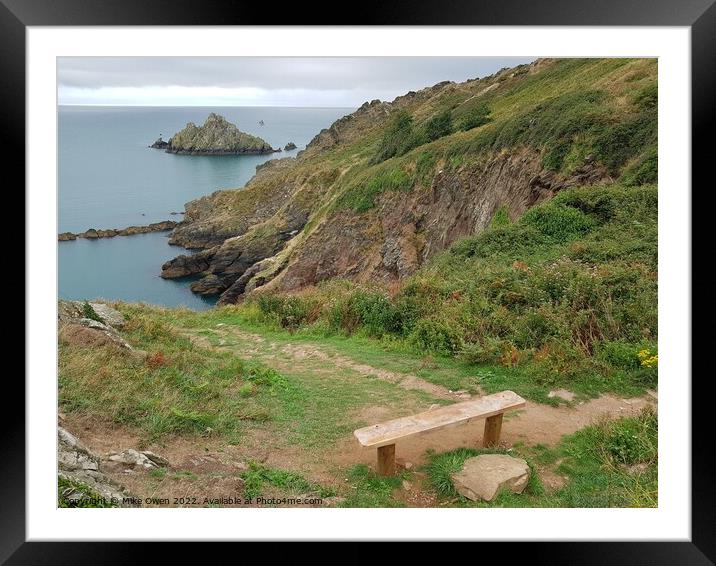 Bench overlooking cliffs Framed Mounted Print by Mike Owen