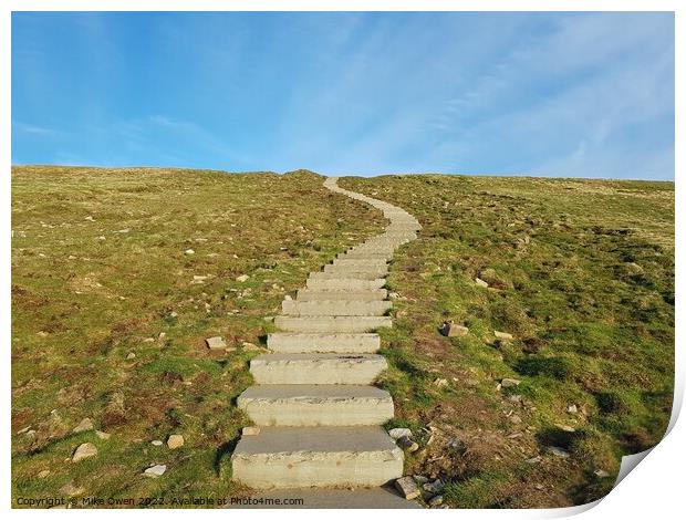 Stone steps leading up Pen-y-Ghent Print by Mike Owen