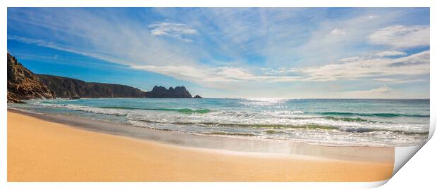 Porthcurno Beach and Logan Rock, Cornwall. Print by Maggie McCall