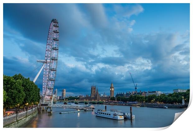 Twilight over the London Eye Print by Jason Wells
