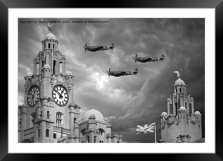 Liverpool Spitfires Monochrome  Framed Mounted Print by Alison Chambers