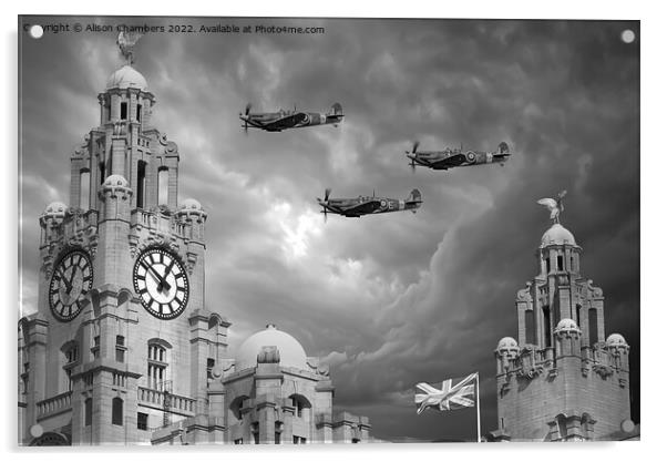 Liverpool Spitfires Monochrome  Acrylic by Alison Chambers