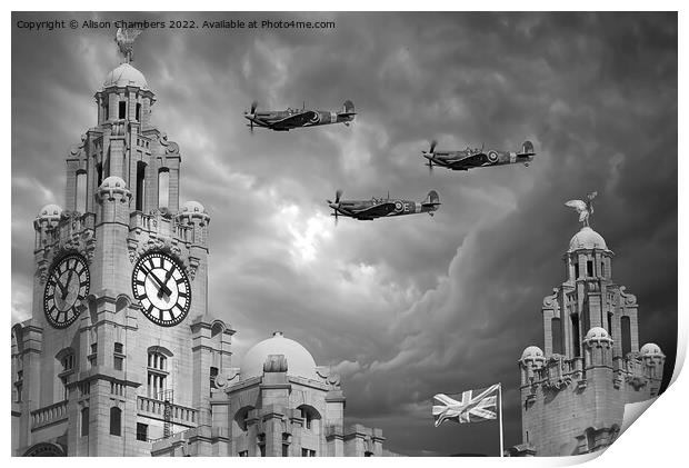 Liverpool Spitfires Monochrome  Print by Alison Chambers