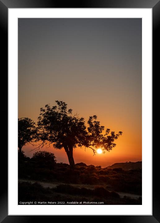 Cypriot Sunset Tree Framed Mounted Print by Martin Yiannoullou