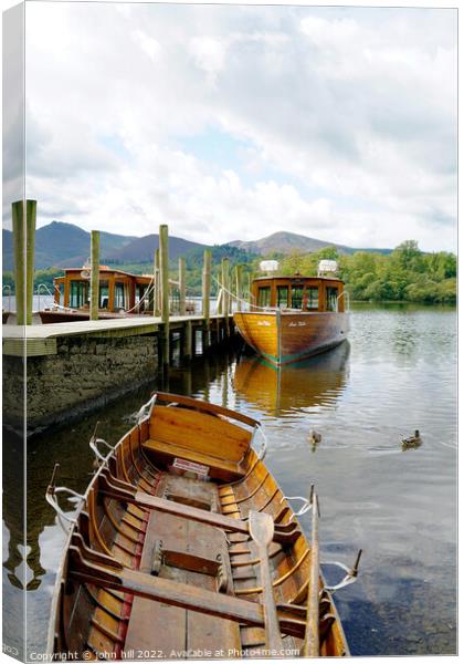 Derwentwater jetty and North Western fells Cumbria(portrait) Canvas Print by john hill