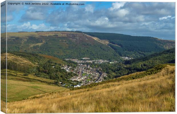 View from Bwlch y Waun to Cwmparc and Treorchy  Canvas Print by Nick Jenkins