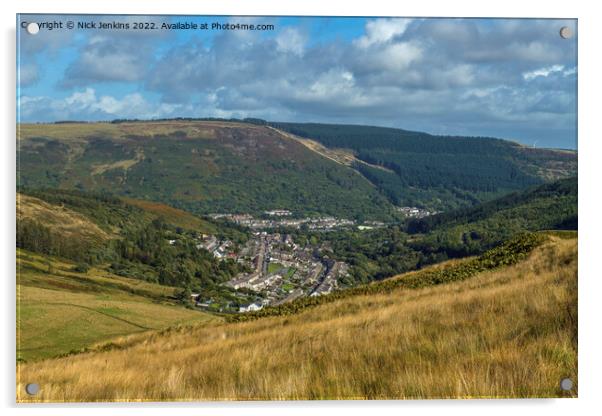 View from Bwlch y Waun to Cwmparc and Treorchy  Acrylic by Nick Jenkins