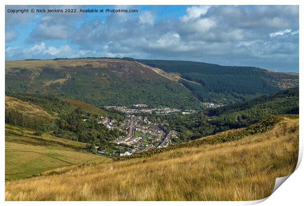 View from Bwlch y Waun to Cwmparc and Treorchy  Print by Nick Jenkins