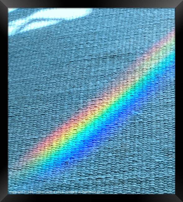 Shaft of prism light over blue rug Framed Print by DEE- Diana Cosford