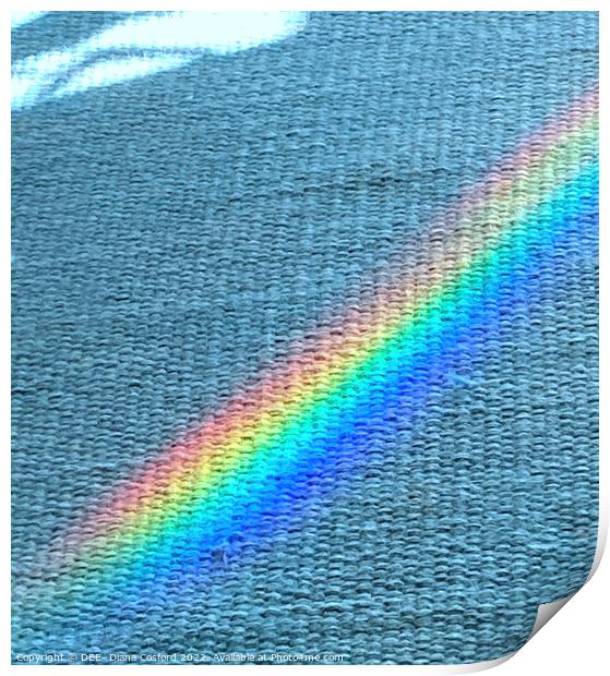 Shaft of prism light over blue rug Print by DEE- Diana Cosford