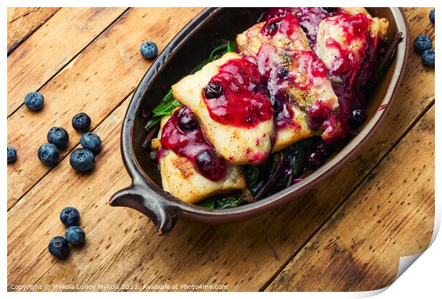 Baked pangasius fish with blueberries Print by Mykola Lunov Mykola