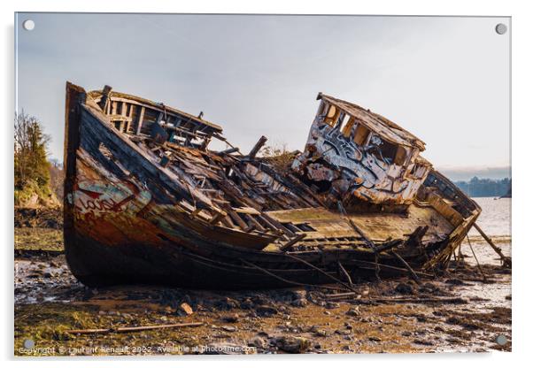 Wreck of a wooden fishing boat abandoned Acrylic by Laurent Renault